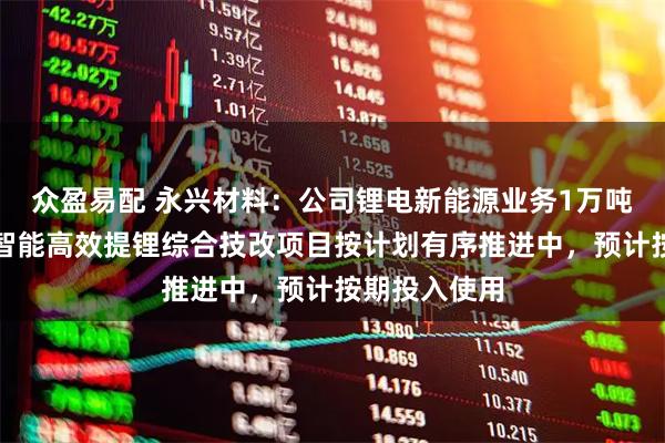 众盈易配 永兴材料：公司锂电新能源业务1万吨产线的绿色智能高效提锂综合技改项目按计划有序推进中，预计按期投入使用